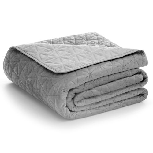 Folded AmeliaHome LAILA grey velvet bedspread isolated on white