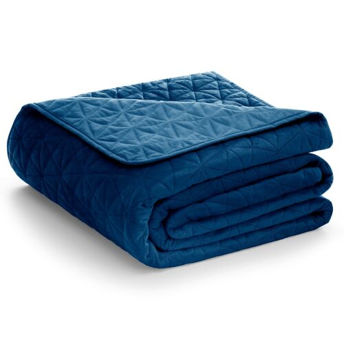 Folded AmeliaHome Laila indigo blue velvet bedspread