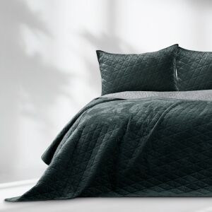AmeliaHome Laila graphite grey velvet bedspread on bed - Interior design