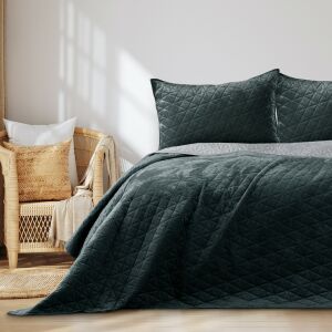AmeliaHome Laila graphite grey velvet bedspread on bed with pillows - Bedspread