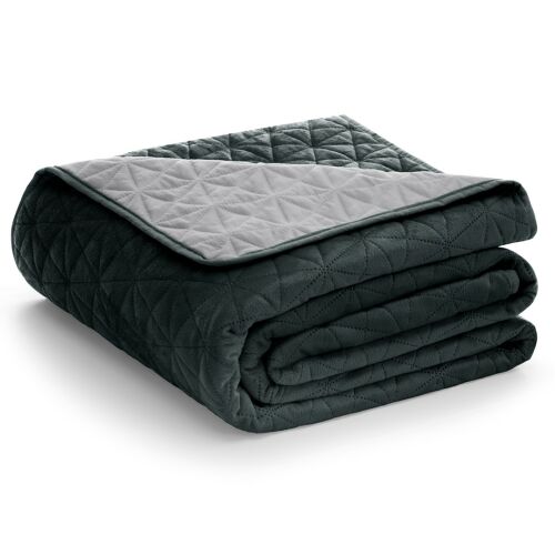 Folded AmeliaHome Laila graphite grey velvet bedspread