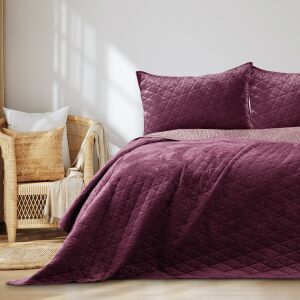 AmeliaHome LAILA Bettwurf, 240x260 cm, gesteppt, Samt, Glamour-Stil, burgunder