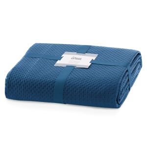 Gefaltete AmeliaHome Carmen indigoblaue Satin Tagesdecke 170x270 cm - Bettüberwürfe