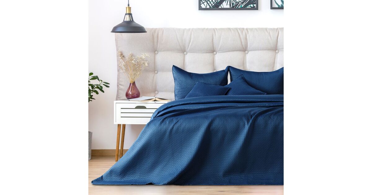 Tagesdecke CARMEN Farbe indigoblau uni Stoff satiniert 170x210 AmeliaHome 111449284