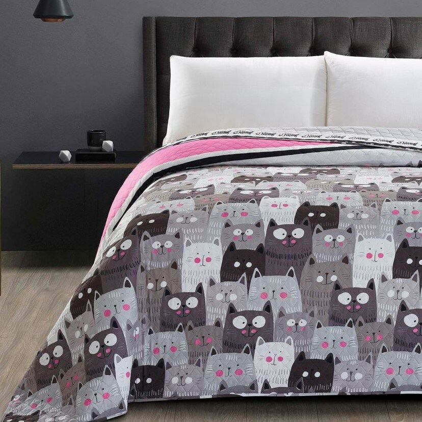 E-shop Prehoz CATS INVASION sivá potlač z mikrovlákna 260x280 DecoKing