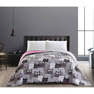 DecoKing CATS INVASION 220x240 cm graue Tagesdecke mit Katzenmuster im Schlafzimmer - AmeliaHome