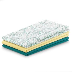 AmeliaHome Letty turquoise kitchen towels set, leaf pattern - Interior design