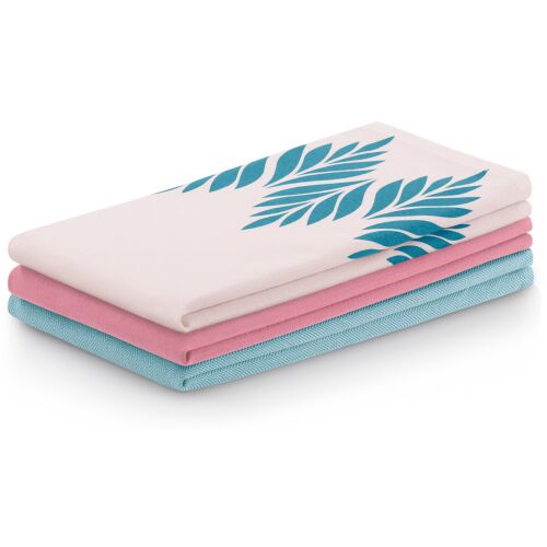 AmeliaHome Letty kitchen towels set, pink, turquoise and white with leaf print