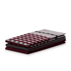 Decoking Louie kitchen towels set, burgundy, grey and white, stacked - DecoKing