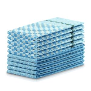 Decoking Louie blue checkered kitchen towels stack - DecoKing