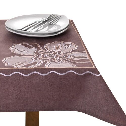 Decor Tephani braune, floral bestickte Tischdecke, 60x140 cm