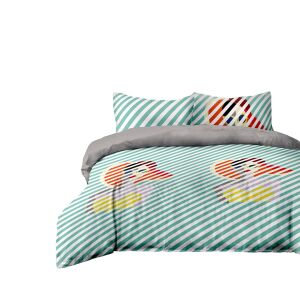 AmeliaHome Basic mintgrünes Bettwäscheset 230x220 cm mit Entenmuster auf weißem Hintergrund - Bettwäsche