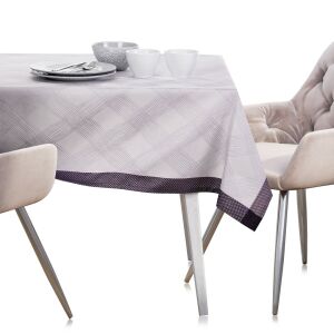 AmeliaHome Milluza cream and gray tablecloth on a set dining table. - Interior design