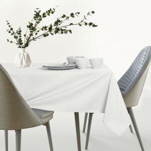 AmeliaHome GAIA white tablecloth on dining table with leaf embossed pattern - Tablecloth