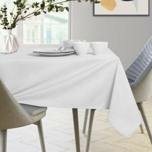 AmeliaHome GAIA white embossed tablecloth on dining table setting - Tablecloth