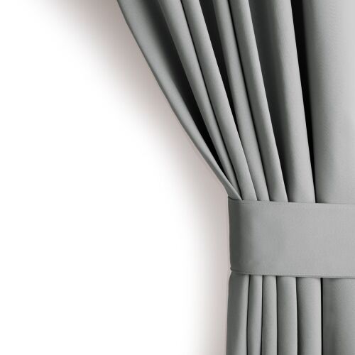 Close-up of AmeliaHome Grey Blackout Curtain with Tieback