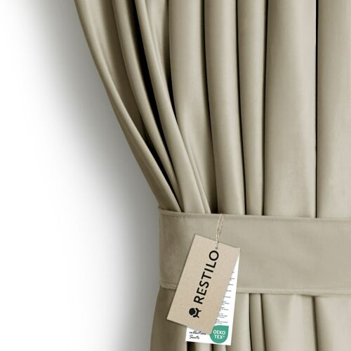 AmeliaHome Velvet beiger Vorhang mit Raffhalter-Detail