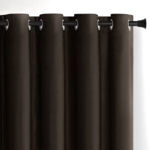 Close-up of AmeliaHome Velvet brown blackout curtain with silver grommets. - AmeliaHome
