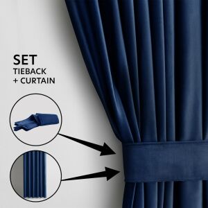 AmeliaHome Indigo Blue Velvet Curtain with Tieback Set - Curtain