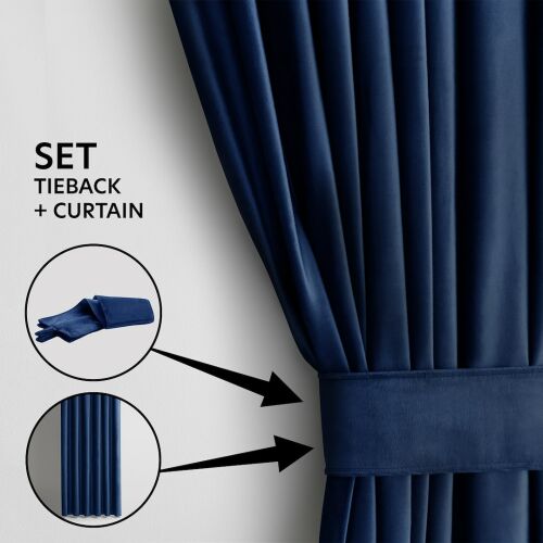 AmeliaHome Indigo Blue Velvet Curtain with Tieback Set