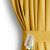 Close-up of AmeliaHome mustard yellow velvet curtain with tieback and Restilo tag