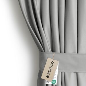 Close-up of AmeliaHome Velvet Darkening Curtain in Grey with Tieback - AmeliaHome