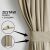 Infographic showing AmeliaHome Velvet beige blackout curtain set with tieback.