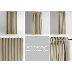 Collage, die verschiedene Aufhängearten der AmeliaHome Velvet beigen Verdunkelungsgardine zeigt. - AmeliaHome