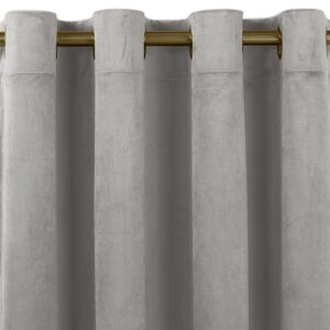 VILA grey velvet blackout curtain with gold grommets, close-up - Interior design
