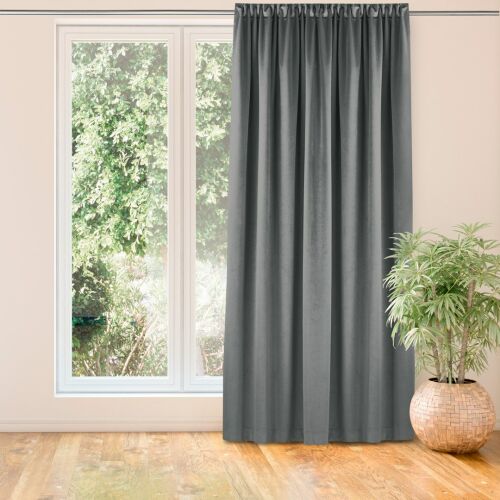 VILA graphite grey blackout curtain hanging in a room setting