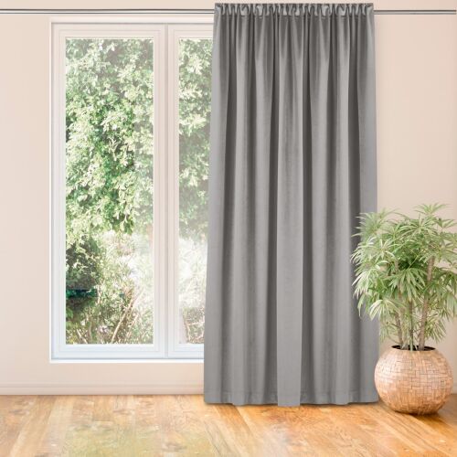 Vila grey blackout curtain hanging in a living room