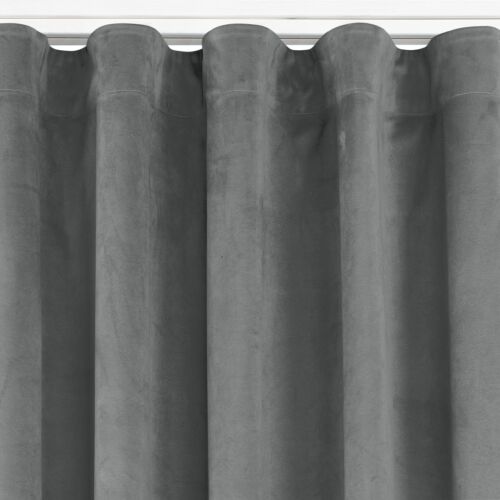 VILA graphite grey blackout curtain with wave tape, velvet texture.