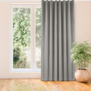 VILA grey blackout curtain hanging in front of a window. - Interior design