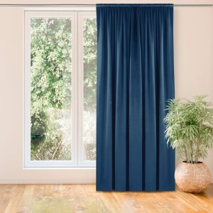 VILA indigo blue velvet blackout curtain hanging in front of window - Curtain