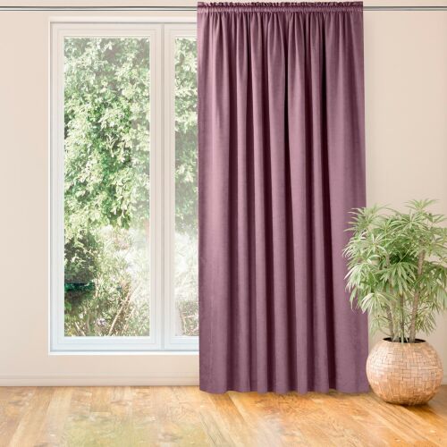 MILANA light purple blackout curtain hanging in front of a window.