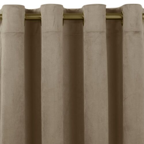 VILA beige velvet blackout curtain with gold grommets detail