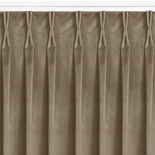 VILA beige velvet blackout curtain with flex heading, full view