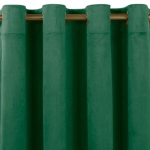Close-up of VILA glass green velvet blackout curtain with gold grommets. - Interior design