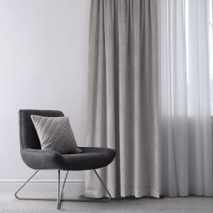 VILA grey velvet blackout curtain in a modern living room setting. - Interior design