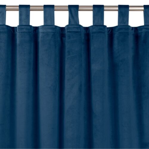 Perdea opacă VILA albastru indigo cu detalii de curele de catifea de 10 cm