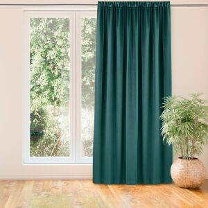 VILA teal velvet blackout curtain hanging in front of a window - Homede