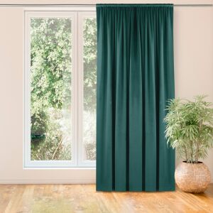 VILA teal velvet blackout curtain hanging in front of a window - Interior design
