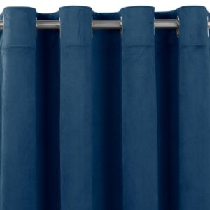 Close-up of VILA indigo blue velvet blackout curtain with silver grommets - Interior design