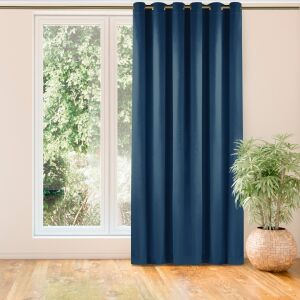 VILA indigo blue velvet blackout curtain hanging in a living room - Decoration
