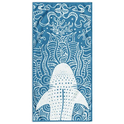 DecoKing Shark Blue Towel, 90x180 cm, Classic Style, Velour Front, Terry Back
