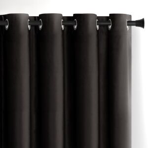 AmeliaHome Black Velvet Blackout Curtain with Silver Rings - Curtain