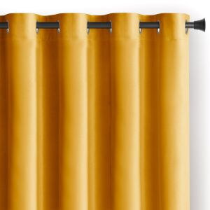 Close-up of AmeliaHome Velvet Mustard Yellow Curtain with Silver Eyelets - AmeliaHome