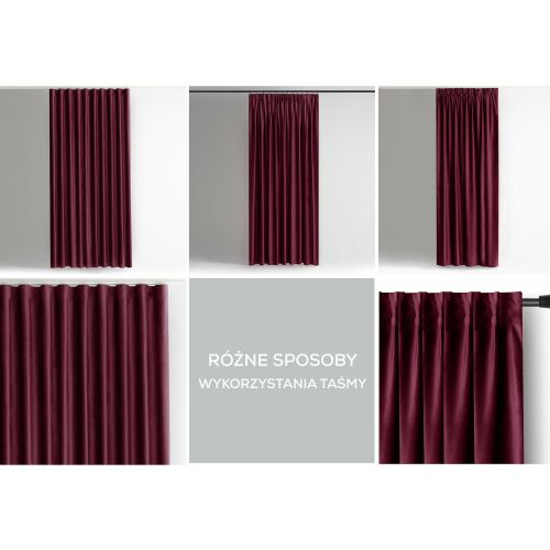 Колаж с опции за окачване на лента за червена завеса AmeliaHome Velvet