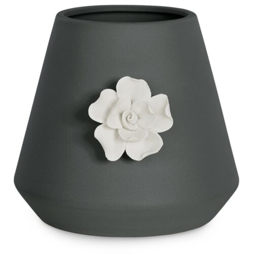 AmeliaHome Lusitano black ceramic flower pot with flower detail