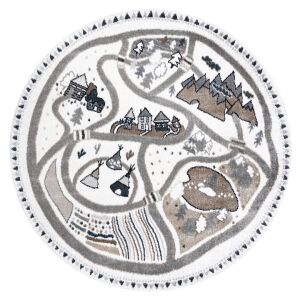 Hakano Beo kremowy okrągły dywan dla dzieci z wzorem drogi i domów, średnica 100cm - Projektowanie wnętrz